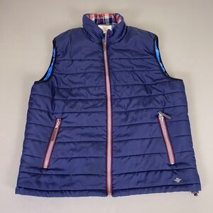 Flag and Anthem Puffer Vest Men's XL Navy Blue  Plaid Collar Full Zip Quilted